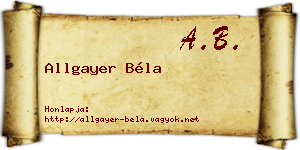 Allgayer Béla névjegykártya